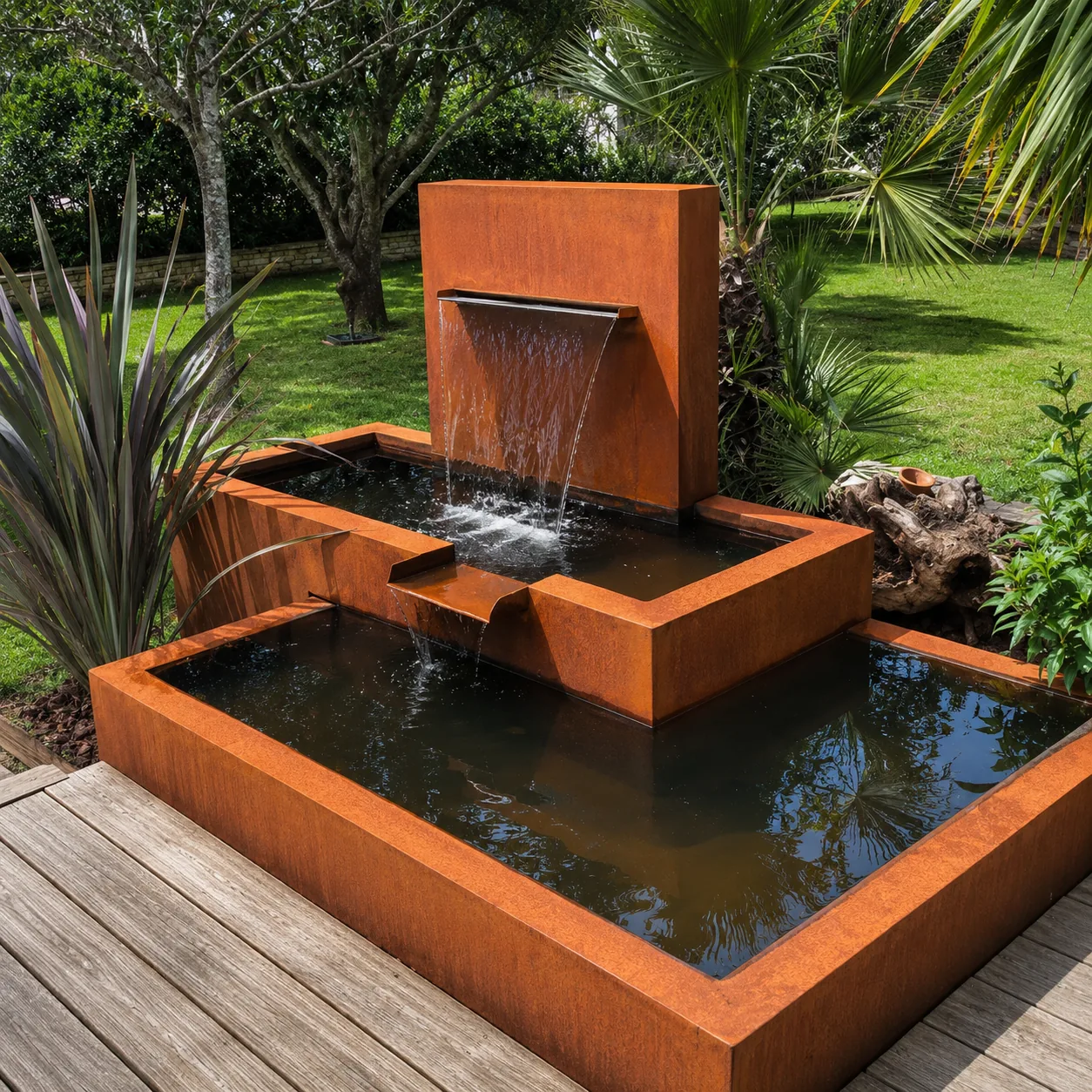 Fuente prefabricada escalonada de acero corten